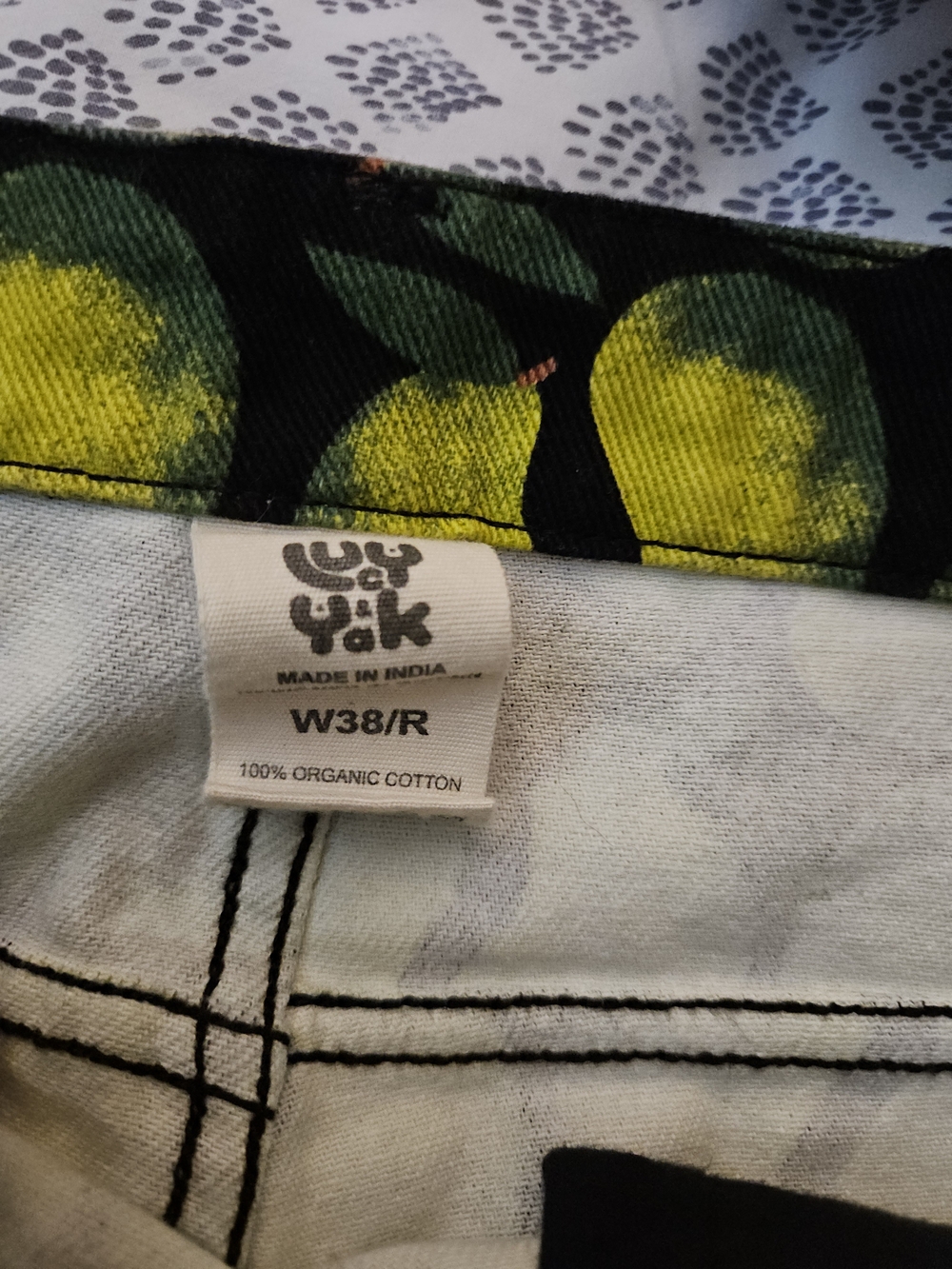 Lucy & Yak Straight Leg Pants in Yellow & Black Fruit Print - Picture 4 of 5